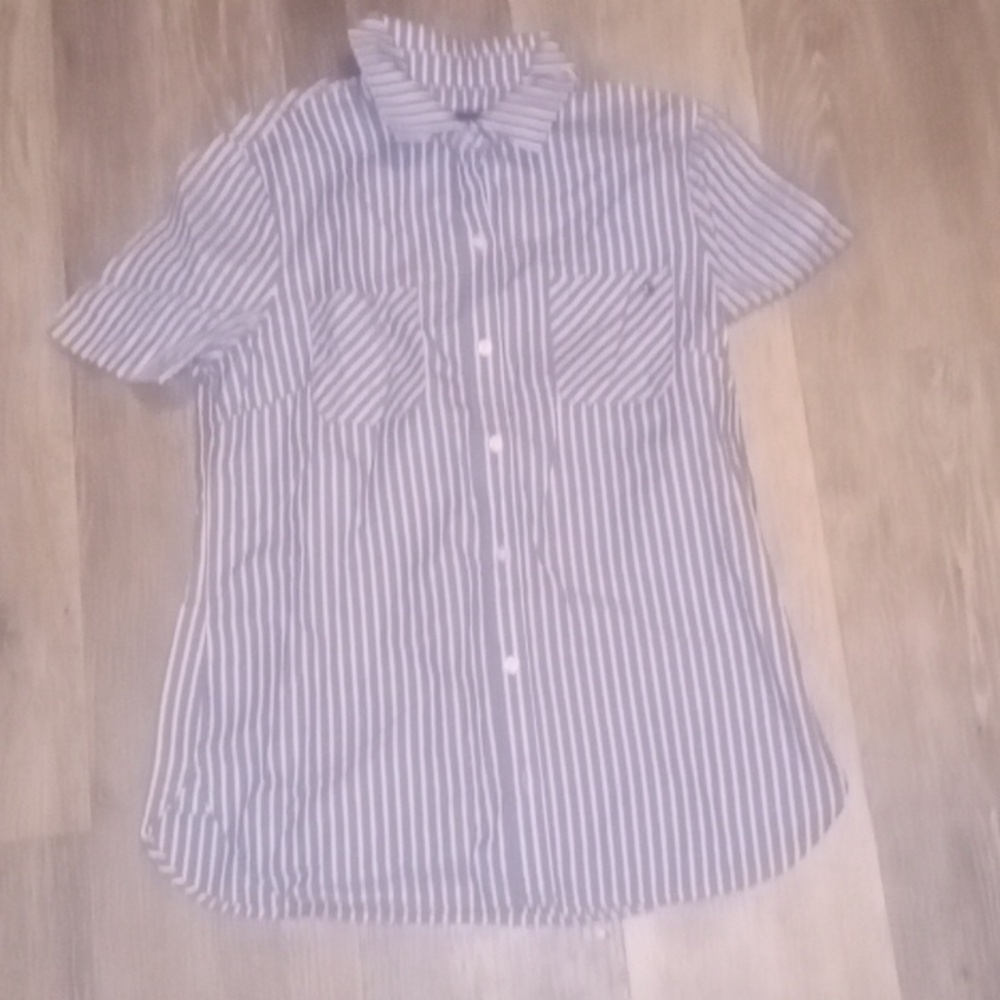 Tommy hilfiger blue and  white striped kids extra small dress shirt